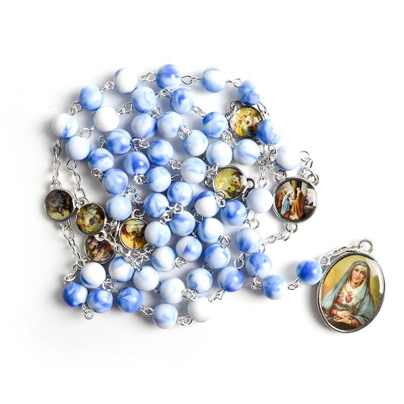 1PC Seven Sorrows of Mary Rosary Chaplet Acrylic Beads Catholic Jewelry Necklace for Women Men