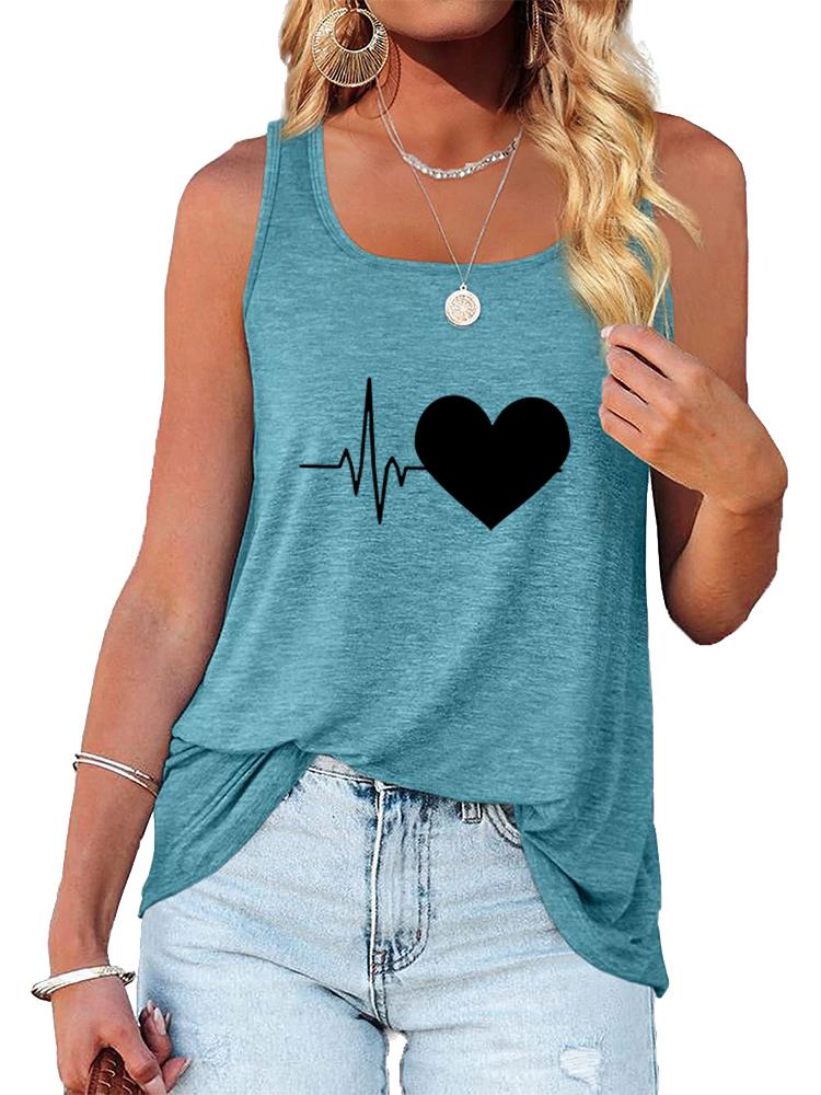 Women Fashion Printed Tank Top Summer Casual Round Neck Sleeveless Shirt