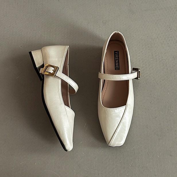 One-word Buckle Thick Heel Light Mouth Retro Temperament with Skirt Mary Jane Shoes Summer Temperament Square Head Single Shoes Women's Shoes