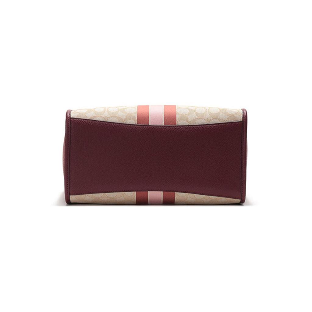 Coach Field 0 Vertical Jacquard Fabric With Leather Tote Bag Women tote Khaki Red 5868-B4RXM
