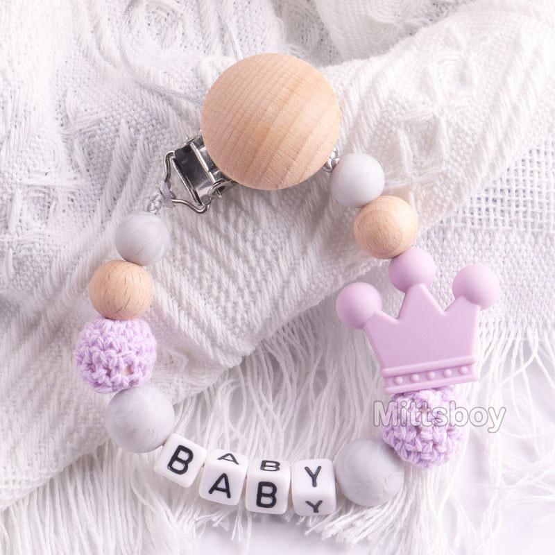 Newest Custom Personalized Name Pacifier Clips Handmade Beech Chains Silicone Beads Holder Soother Baby Teething Toys Chew Gift