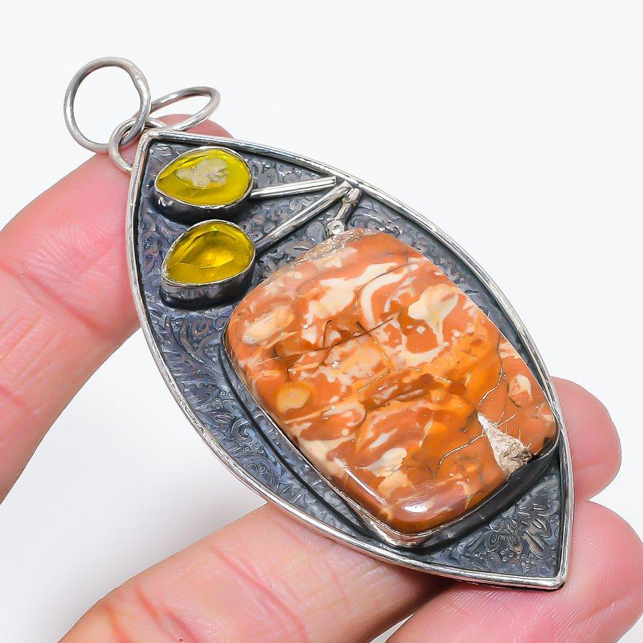 

Natural Bird Eye Jasper, Citrine 925 Sterling Silver Jewelry Pendant 3.15 B5O54