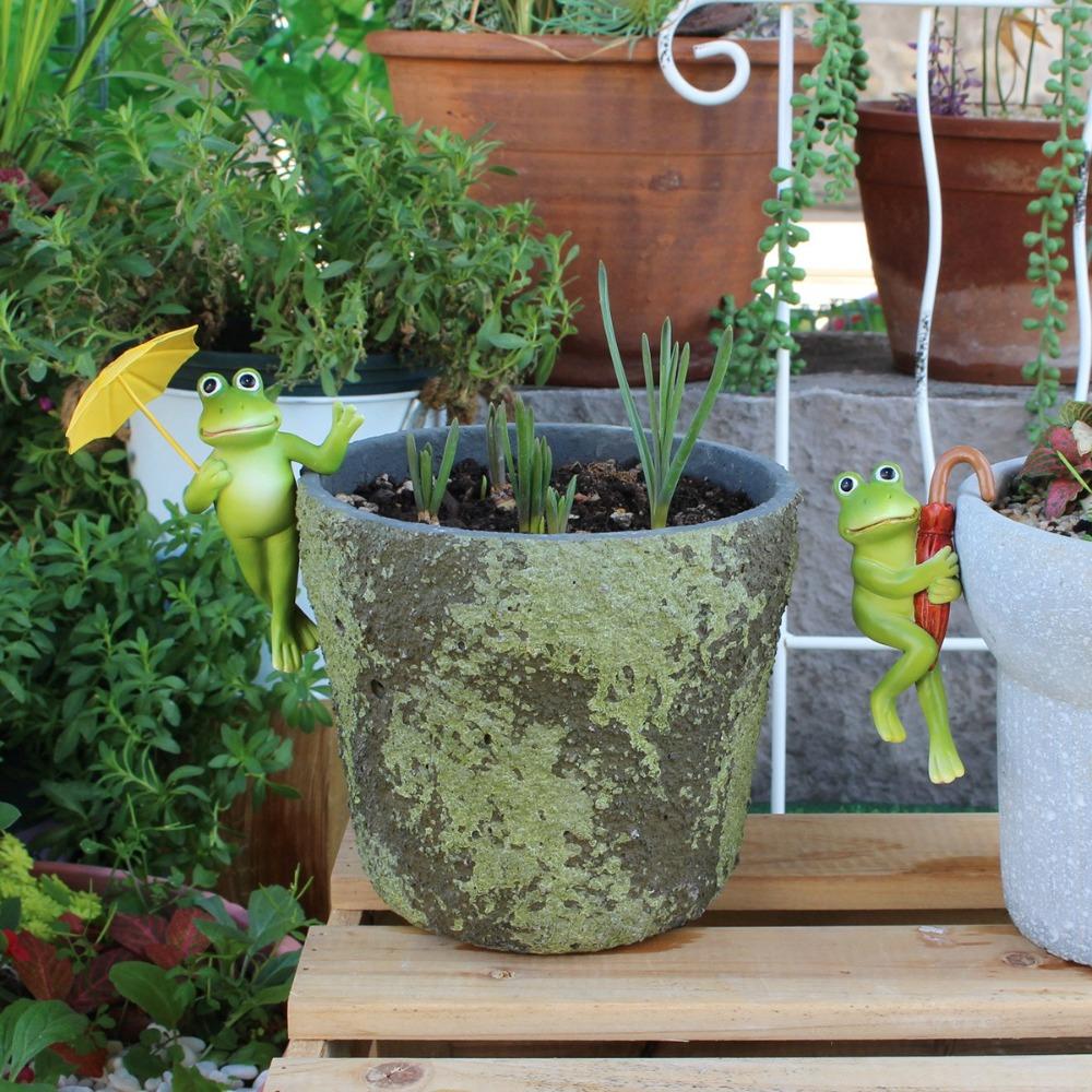 Green Atmosphere Umbrella Frogs Flower Pot Pendant Frogs Sculpture  Outdoor Home Decoration