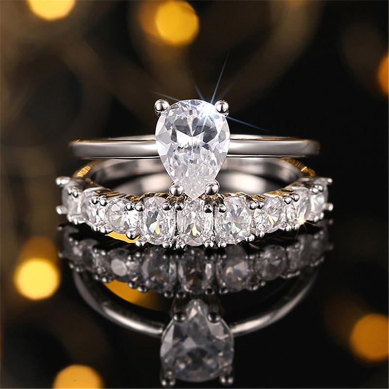 

925 Sterling Silver Luxury 2Pcs Women Rings with Brilliant Zirconia New Fashion Detachable Wear Lady Jewelry Gorgeous Party Gift 6