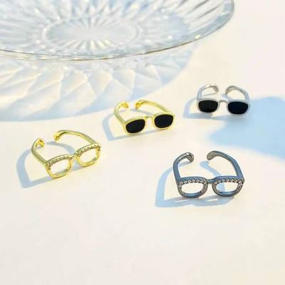 Personalized Creative Glasses Designer Opening Adjustable Index Finger Rings Couple's Ring Jewerly 2025 Fashion Funny Punk Ring