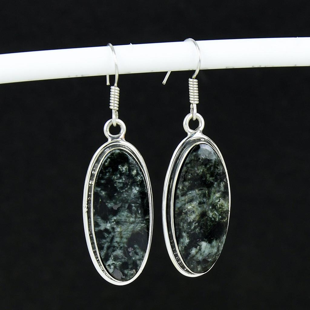 Přírodní drahokam larvikit, starožitné náušnice ze sterlingového stříbra 925, visací náušnice z boho stříbra, dárky na párty a párty pro ni