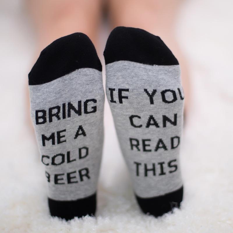 If You Can Read This Unisex Cotton Mid-calf Socks With Embroidered English Letters Breathable Shaping Sweat-absorbing