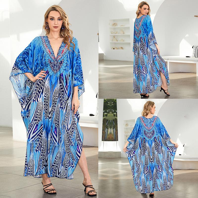 

2024 Женский Свободный Пляжный Халат-Накидка из Полиэстера, Платье от Солнца One Size