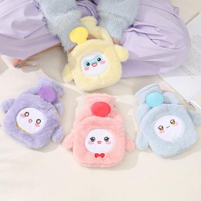 Cartoon Plush Hot Water Bottle with Hand Warmer - Washable PVC Design