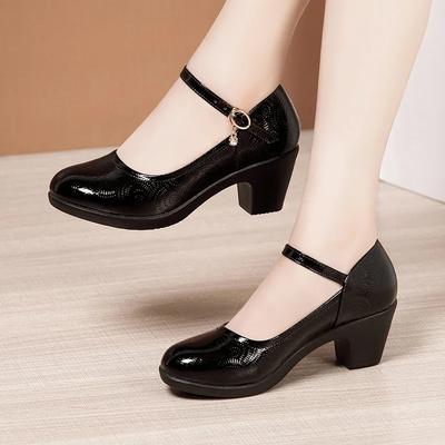 Small Size 32-43 Fashion Shallow Patent Leather Shoes Women's Platform Pumps 2026 Fall Med Block Heels Shoes Office Mom Dance