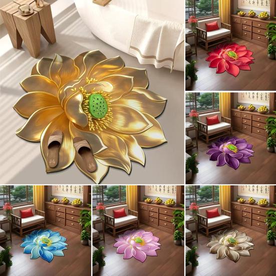 Covor în formă de floare de lotus Efect vizual 3D Covor lotus Absorbent Covor de arie cu suport antiderapant pentru dormitor, sufragerie, baie, bucătărie