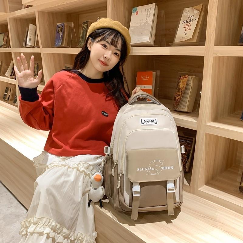 White Purple Colorful Backpack For Junior High School College Students Large Capacity Shoulder Bag