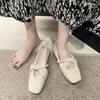 Flat-soled single shoes 2025 new Korean version shallow mouth square head versatile fairy style lace flat heel Mary Jane shoes grandma shoes