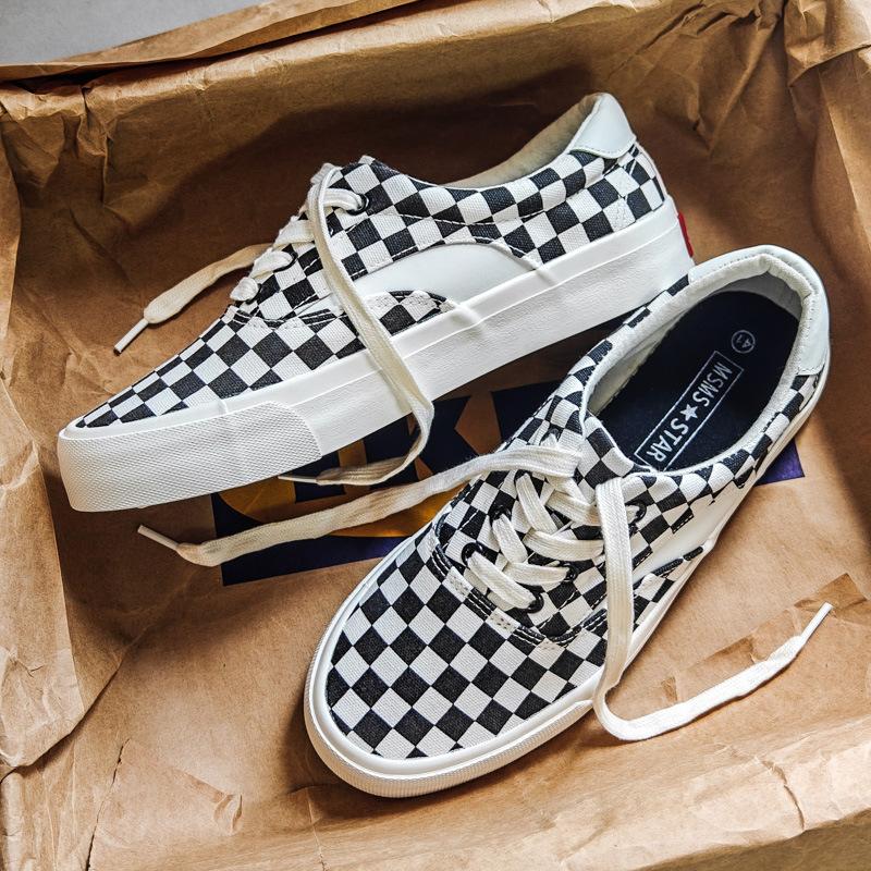 Spring New Breathable Plaid Men's Canvas Shoes Men's Versatile Couple Cloth Shoes Men's Casual Board Shoes Men's Fashion