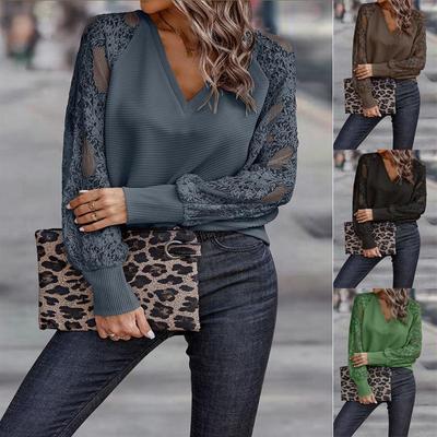 European & American Women's V-neck Lace Knitwear - Loose Casual Tops for Spring/Summer 2026