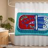 Cartoon-Fisch-Duschvorhang – Verspielte blaue & rote Illustration, Polyester, 12 Haken, Wasserabweisend, 72×72" Maschinenwaschbar