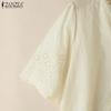 ZANZEA Women Casual V-Neck Summer Short Sleeve Embroidery Lace Blouse