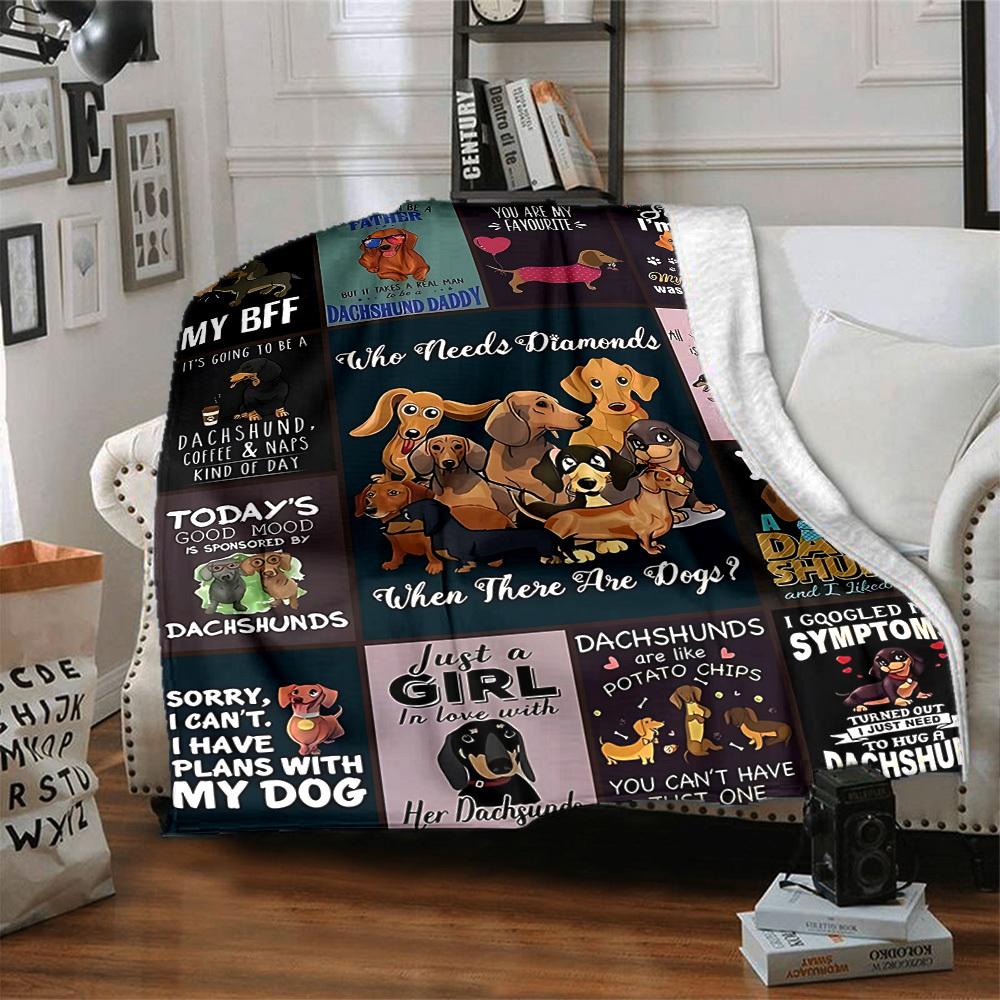 1pc Dachshund, Dog Lover Blanket, Lightweight Flannel Throw For Sofa, Bed, Travel, Camping, Livingroom, Office, Couch, Chair