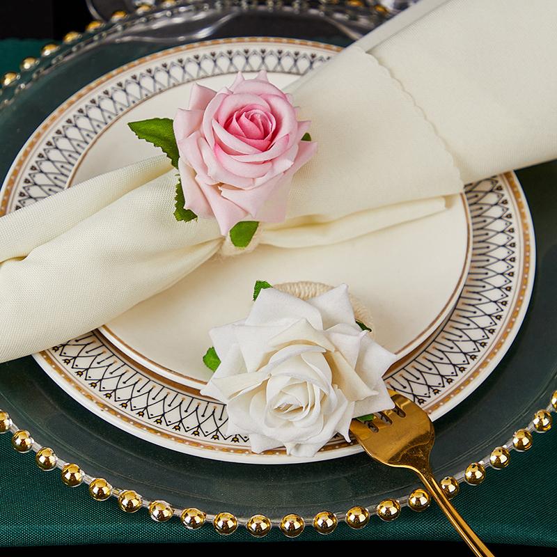 6Pcs Rose Flower Napkin Rings Towel Buckle Napkin Ring Wedding Party Valentine'S Day El Table Decors Napkin Holder Gifts