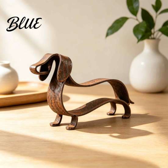Wrought Iron Animal Decor Rustic Dachshund Metal Sculpture Minimalist Line Art Dog Statue Vintage Small Figurines Wiener Tabletop Figurine