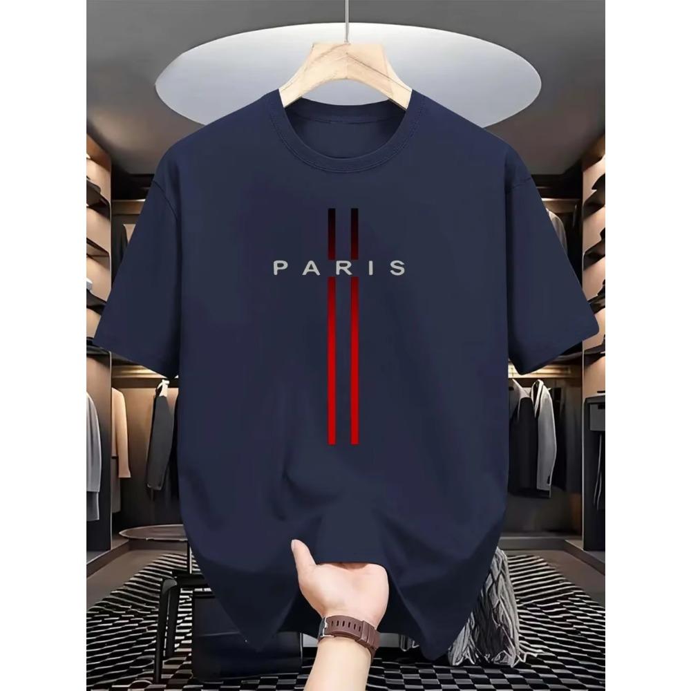 Men's summer hot selling casual loose breathable round neck T-shirt with Parisian letter print outdoor city comfortable top