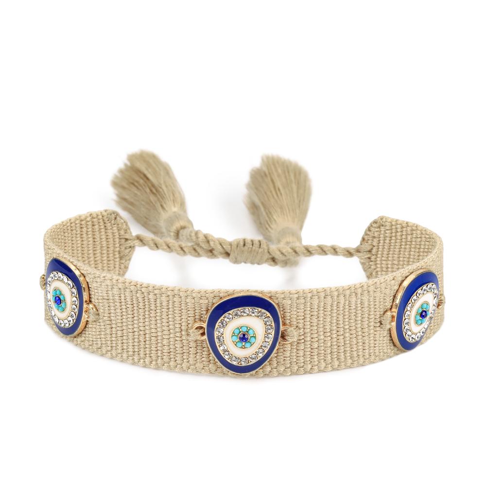 Eyes Woven Bracelets with Charms Stackable Wrap Fabric Bracelets