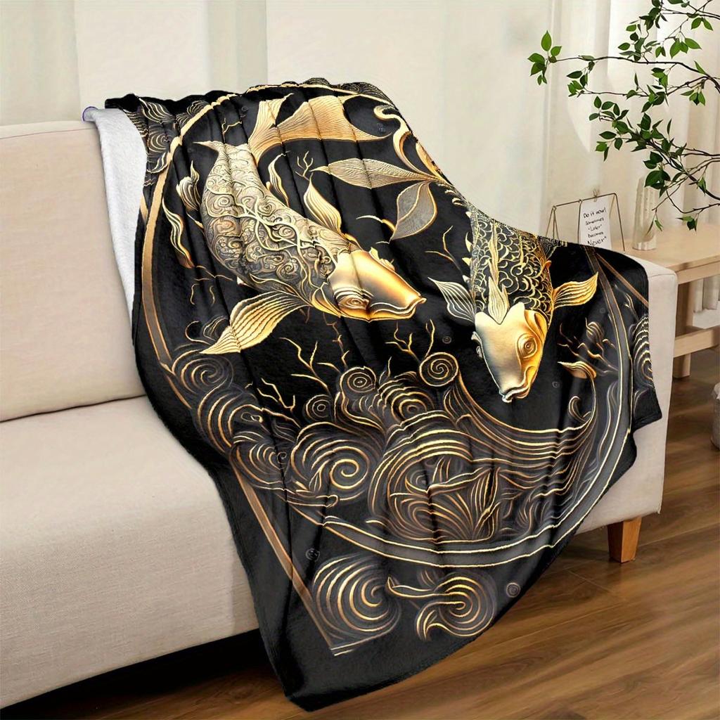 Golden Fish Blanket Soft Warm Throw Blanket Nap Blanket For Couch Sofa Office Bed Camping Travel Multipurpose Gift Blanket For All Season