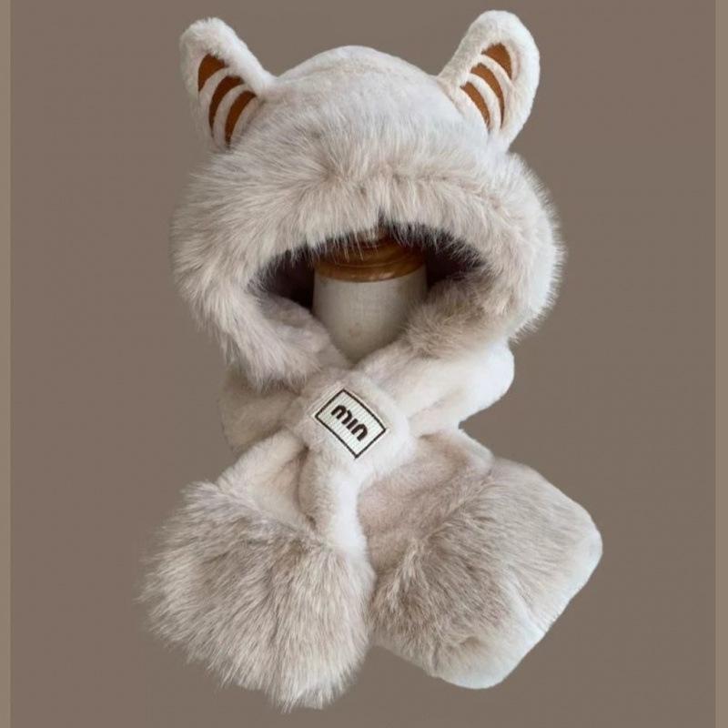 Kleine Tigerohren Mütze Schal integrierte Mütze Damen Winter Koreanische Version niedlich Plüsch warm Ohrenschutz Schal Lei Feng Mütze