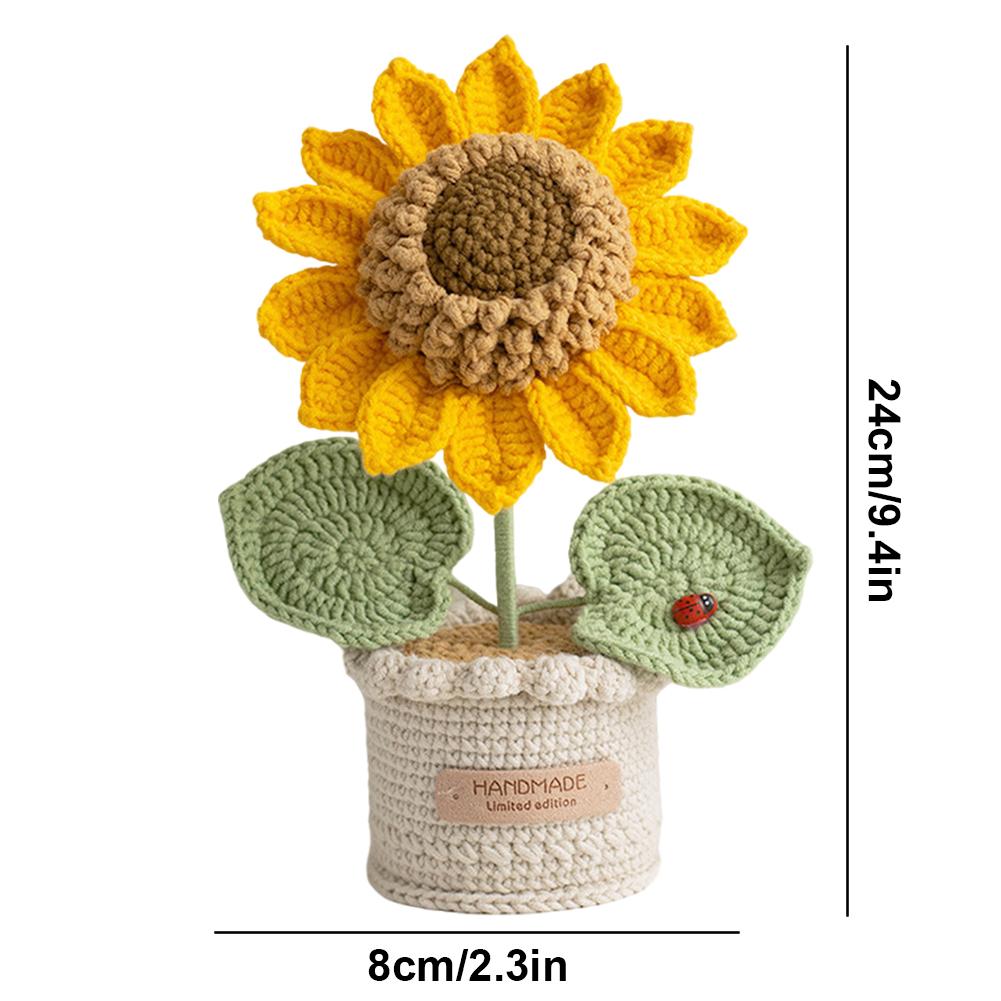 Finished Handmade Crochet Flower Hand Knitted Potted Plants Crochet Faux Flower DIY Crochet Flowers Home Car Decor Unique Gifts