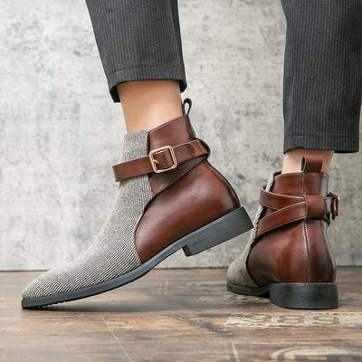 Bottes Martin Rétro Hautes en Cuir pour Homme - Semelle Épaisse Color Block Style Britannique Bottes de Motard
