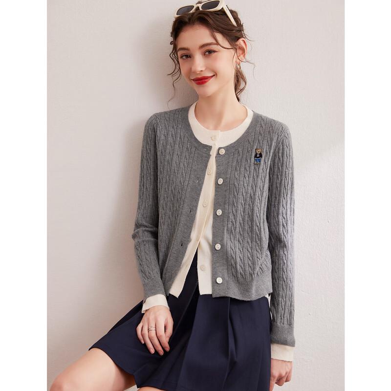 Bailuyu Women's Colorblock Faux Two-Piece Cable Knit Cardigan