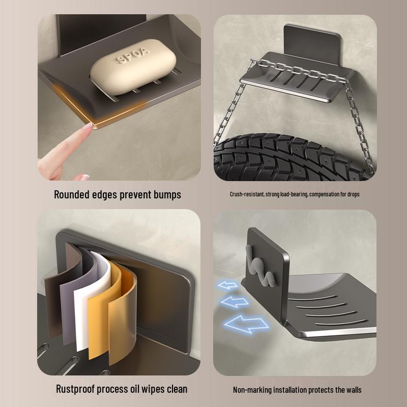 Wall-Mounted Aluminum Soap Holder: No Water Accumulation, Space-Saving Bathroom Dish.