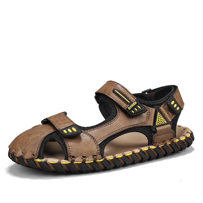Men s Plus Size Versatile Summer Casual Sandals - Handmade, Stitched Velcro Beach Shoes. 40