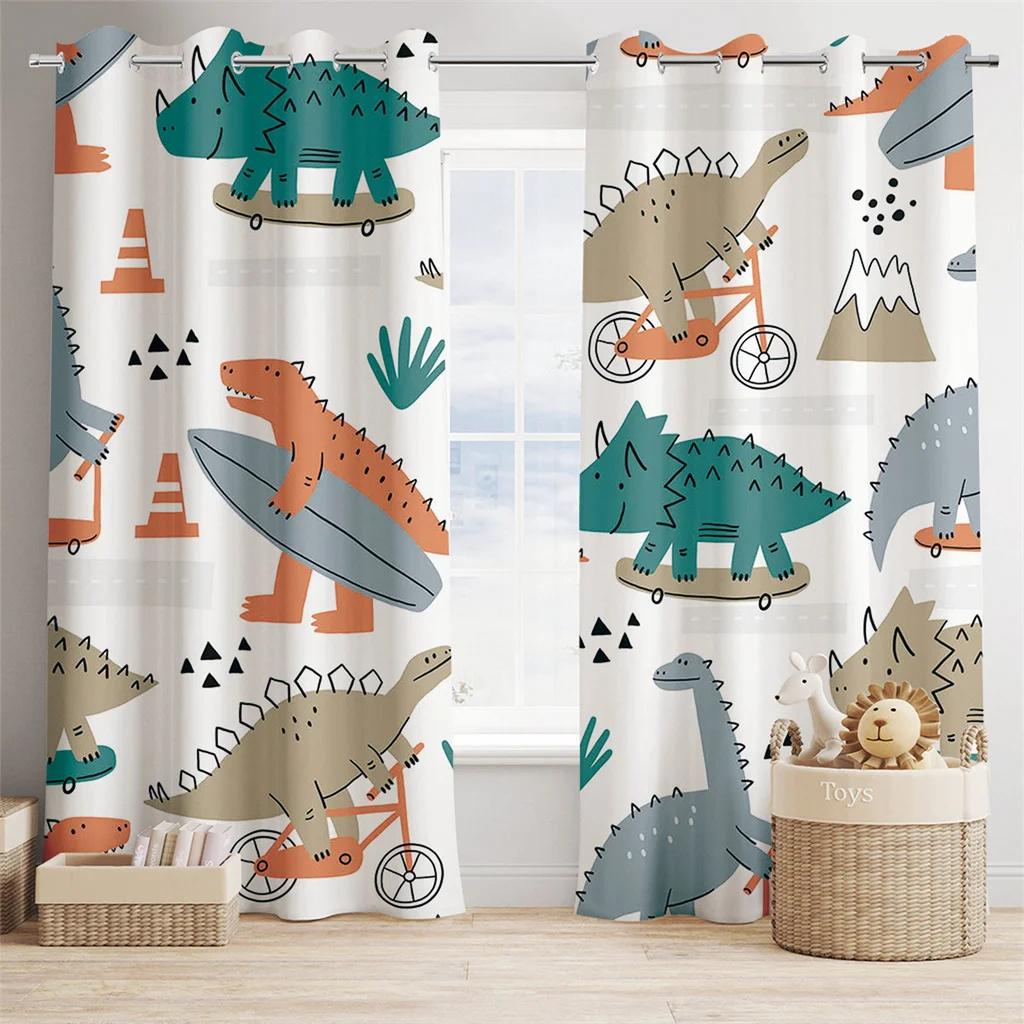 Oblíbený dětský kreslený styl Závěsy se vzorem dinosaurů 2 panely Chlapci Dívčí pokoj Ložnice Obývací pokoj Dekor oken Záclony
