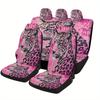 Rosa Leopardendesign Autositzbezug Set für die meisten Autos, Dekorative Hochwertige Autositzschutzbezüge Komplettes Set, Universal Ca