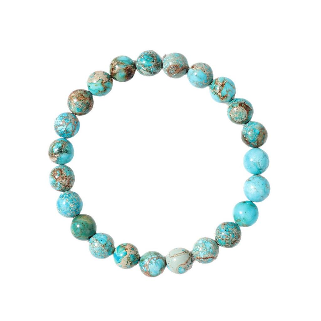 Bohemian natural stone lake blue emperor turquoise blue bracelet stone round bead turquoise bracelet.