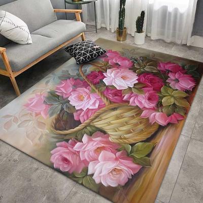 Teppich mit Blumendruck, rutschfest, Bodenteppich für Heimdekoration für Wohnzimmer, Balkone usw., mehrere Größen, Schlafzimmer-Bettvorleger