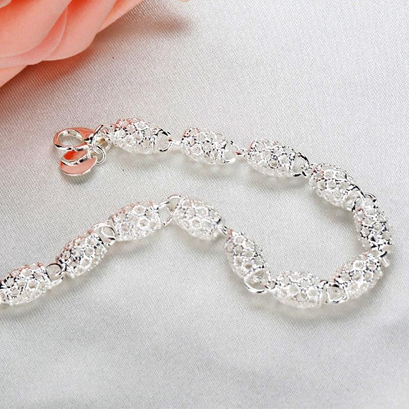 925 Sterling Silver Frosted Hollow Ball Chain Bangles Bracelets For Women Wedding Party Retro Jewelry  Gift Jewellery
