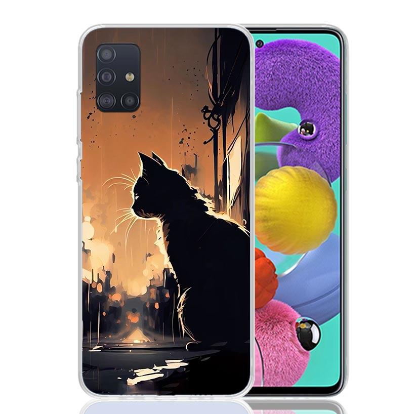 Anime Cat Rain Animal Phone Case For Samsung Galaxy A52 A32 A22 A12 A02S A50S A30S A51 A31 AA71 Note 20 Ultra 10 S10 Plus Galaxy