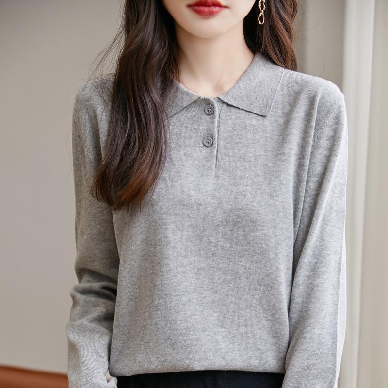 Women's Polo Collar Knit Sweater Long Sleeve Elegant Commute Top