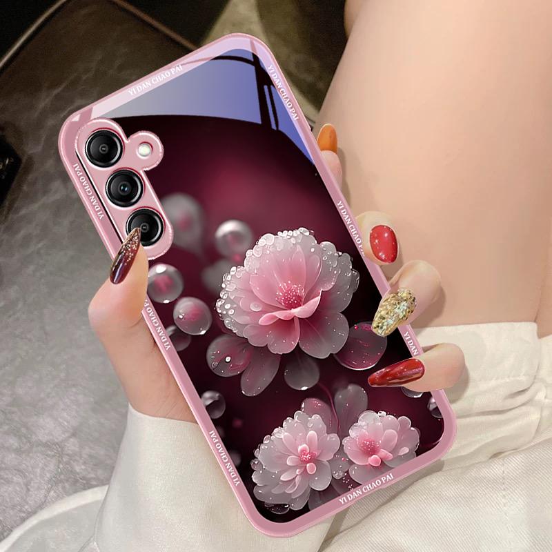Dewdrop Flower White For Samsung Galaxy A14 4G 20 30 52 20S 21S 22 A32 33 34 42 50 51 53 54 70 71 72 73 5G Glass Phone Case