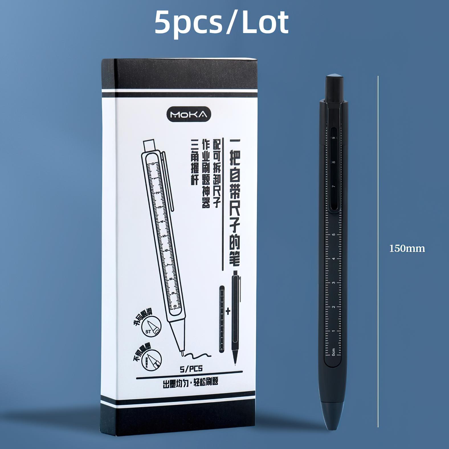 

Набор ручек-линеек, 5 шт., автономная линейка 10 см, шариковая ручка 0,5 мм, черный цвет, гелевые чернила