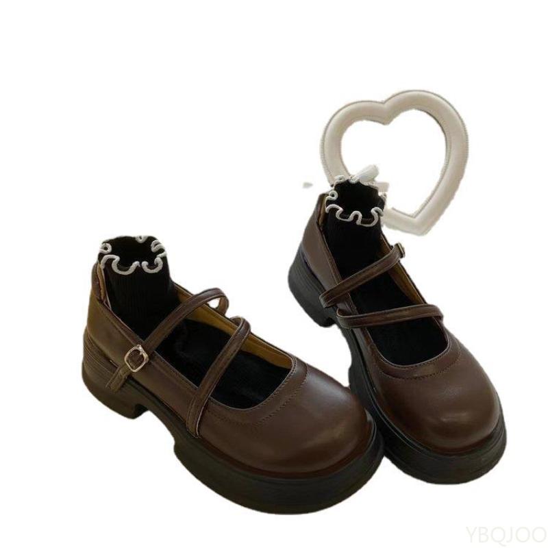 Ladies thick soled leather Shoes New versatile retro high heels Fashion elegant Mary Jane shoes Casual comfort Women pumps Mujer