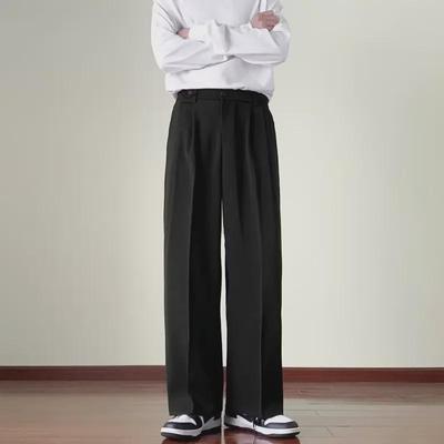 Korean Brown Coffee Workwear Design: Japanese Retro Loose Men's Wide-Leg Straight Casual Pants - INS Style.