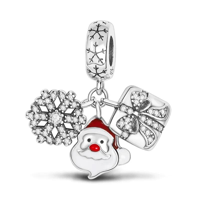 Christmas Charms Copper Elk Santa Claus Bead Snowflake Bell Snowman Charm Fit Original Bracelet Diy Jewelry