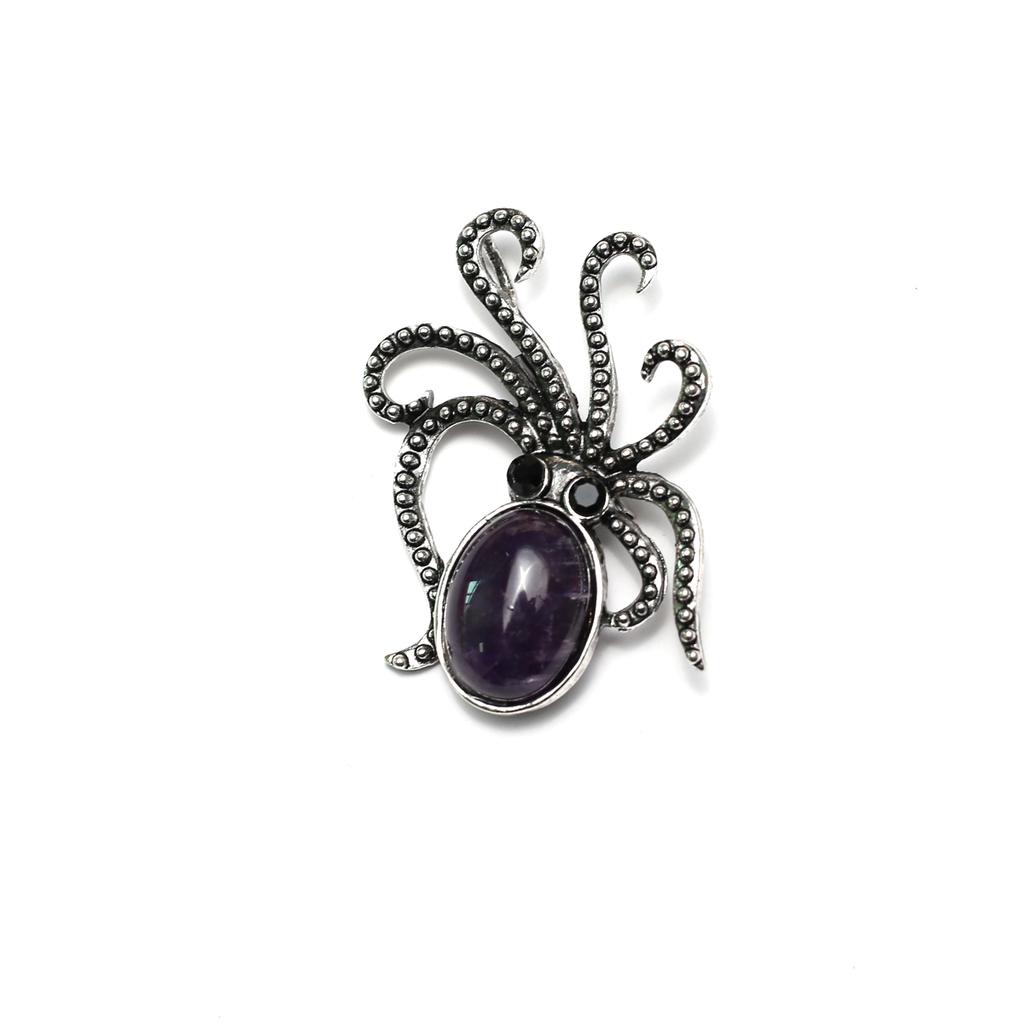 1Pc Colourful Diamonds Gemstones Octopus Brooches, Reiki Healing Crystal Amethyst Agate Opal Gemstone Brooch Pin, Energy Natural Stone Brooch Jewelry