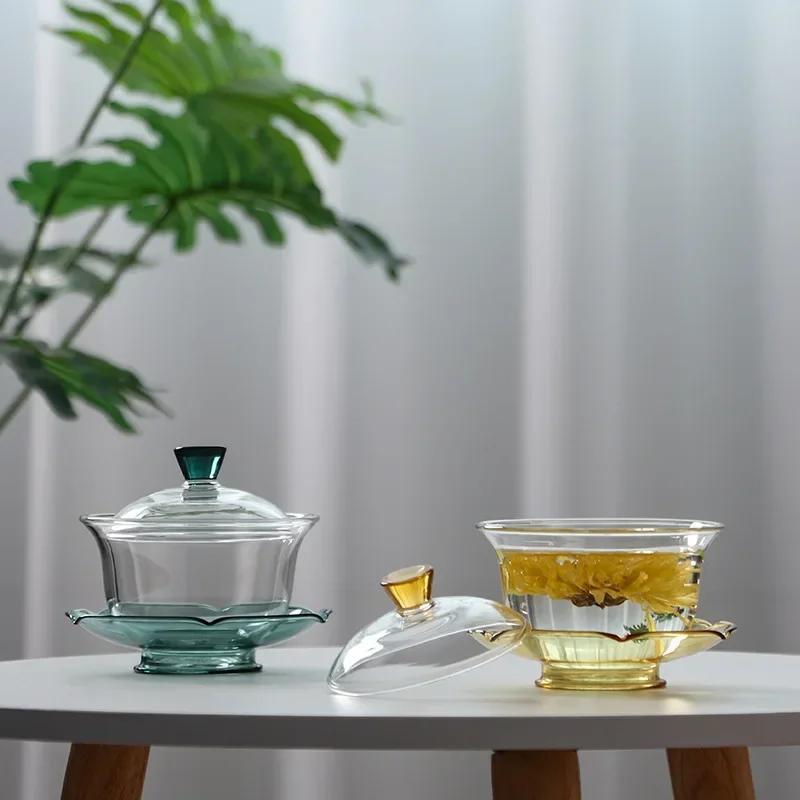 High-Temperature Resistance Anti-Scald Explosion-Proof Glass Gaiwan, Thickened Lotus Tea Ceremony Bowl Making Device, Borosilica