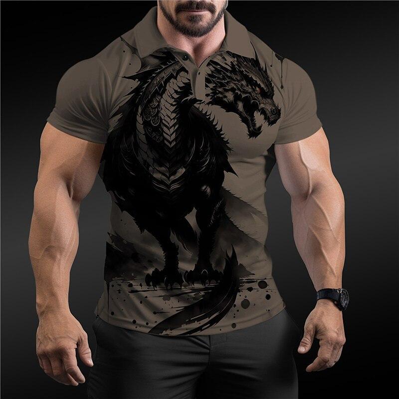 

Summer Men s Collar Short Sleeved 3D Printed T-shirt Cool Button Up Top Polo Shirt 6XL