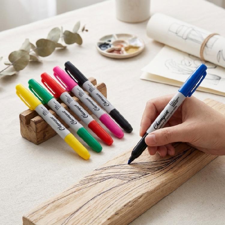 6Pcs Assorted Color Permanent Markers Fine Tip Waterproof Markers Pens for Students Highlighting and School Art Projects