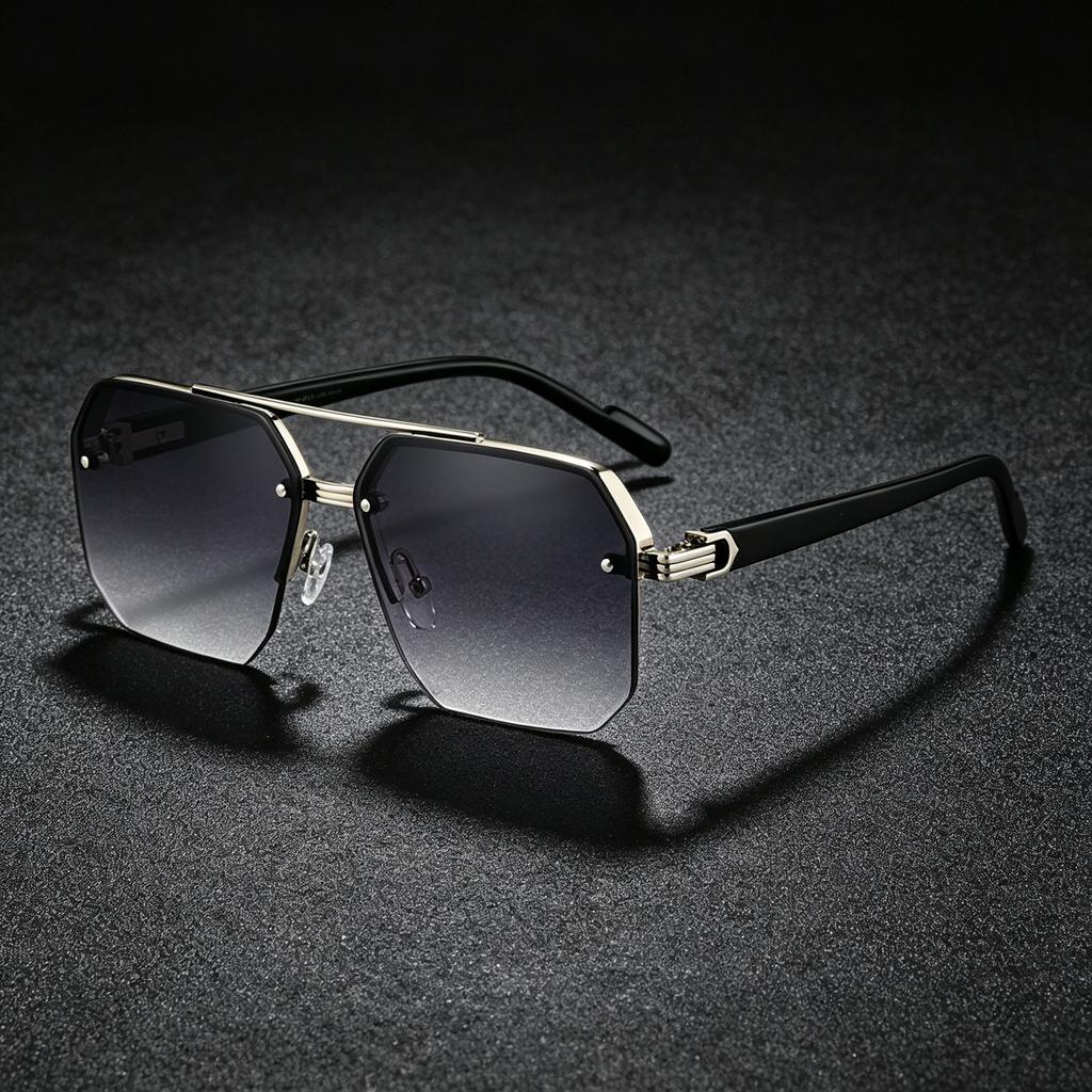New double beam men's sunglasses driving big face thin sunshade glasses advanced half frame square sunglasses